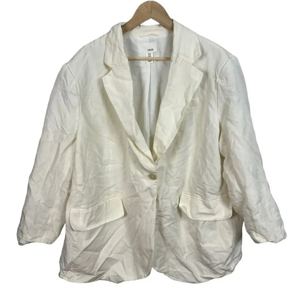 H&M Cream Ivory Linen Blend Plus Size XXL Blazer Lined Women’s - Picture 1 of 8